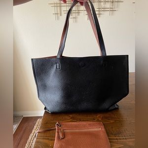 Reversible Faux Leather Tote & Wristlet